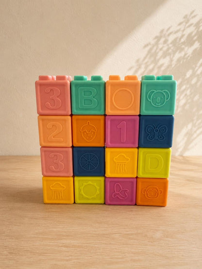 Soft Silicone Baby Building Blocks (16-Piece Set)
